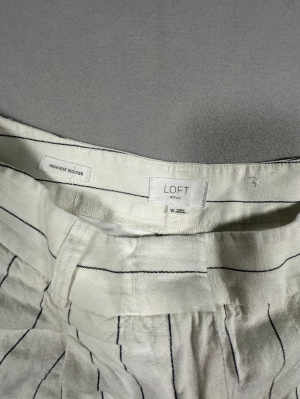 Loft Womens High-Rise Striped Wide-Leg Trousers 10 White Gray Linen Casual Offic - Picture 4 of 9